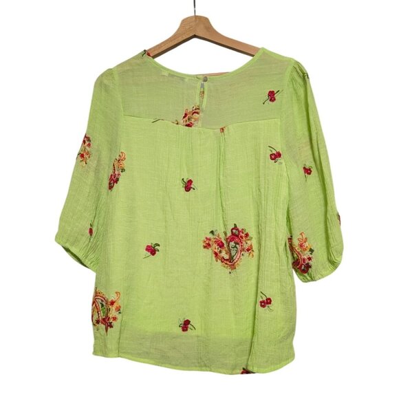 Figueroa & Flower Lime Green Embroidered Boho Blouse Size PM Womens Top - Picture 2 of 6